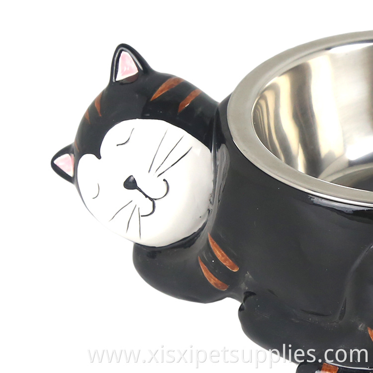 Wholesale Pet Feeding Bowl Quality Cat Metal Bowl With Ceramic Holder